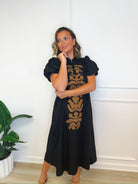 Folk About It embroidered midi dress, women's dress from Aurea Lux Collective boutique in Lawton, OK, image 2 of 5