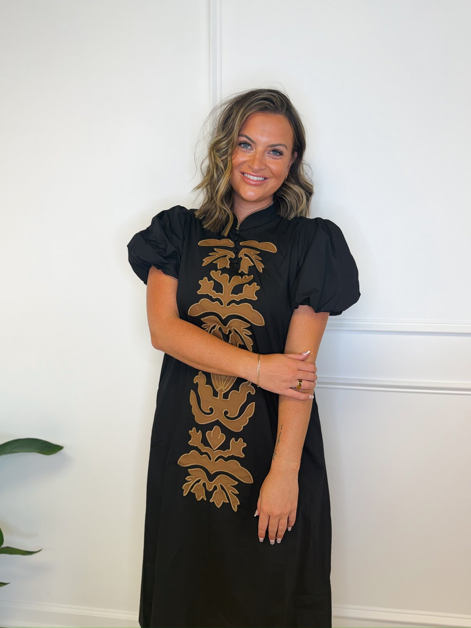Folk About It embroidered midi dress, women's dress from Aurea Lux Collective boutique in Lawton, OK, image 3 of 5