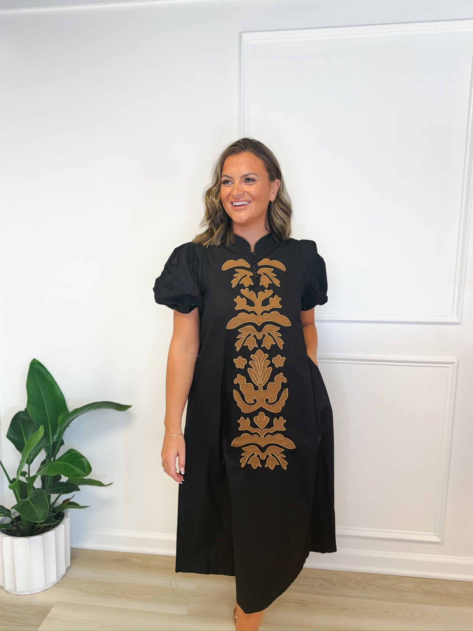 Folk About It embroidered midi dress, women's dress from Aurea Lux Collective boutique in Lawton, OK, image 4 of 5