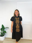 Folk About It embroidered midi dress, women's dress from Aurea Lux Collective boutique in Lawton, OK, image 4 of 5