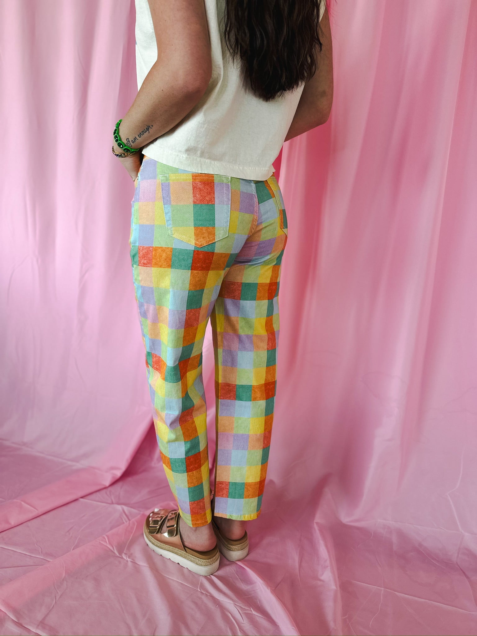 Madras Plaid High Waist Barrel Pants Poppy and Pine – Colorful Stretch Denim
