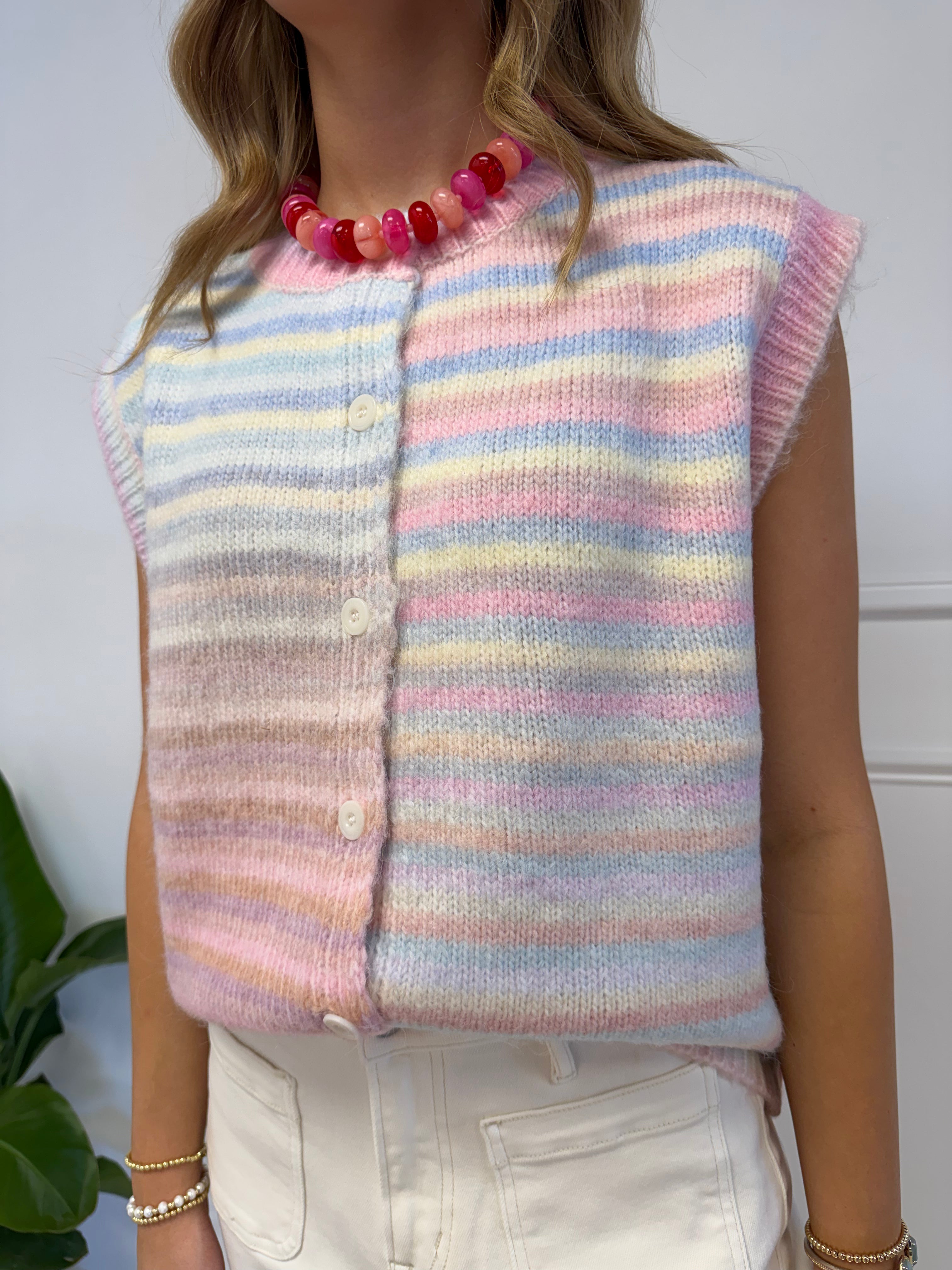 Sugar Striped Sweater Vest – detail view | Aurea Lux Collective