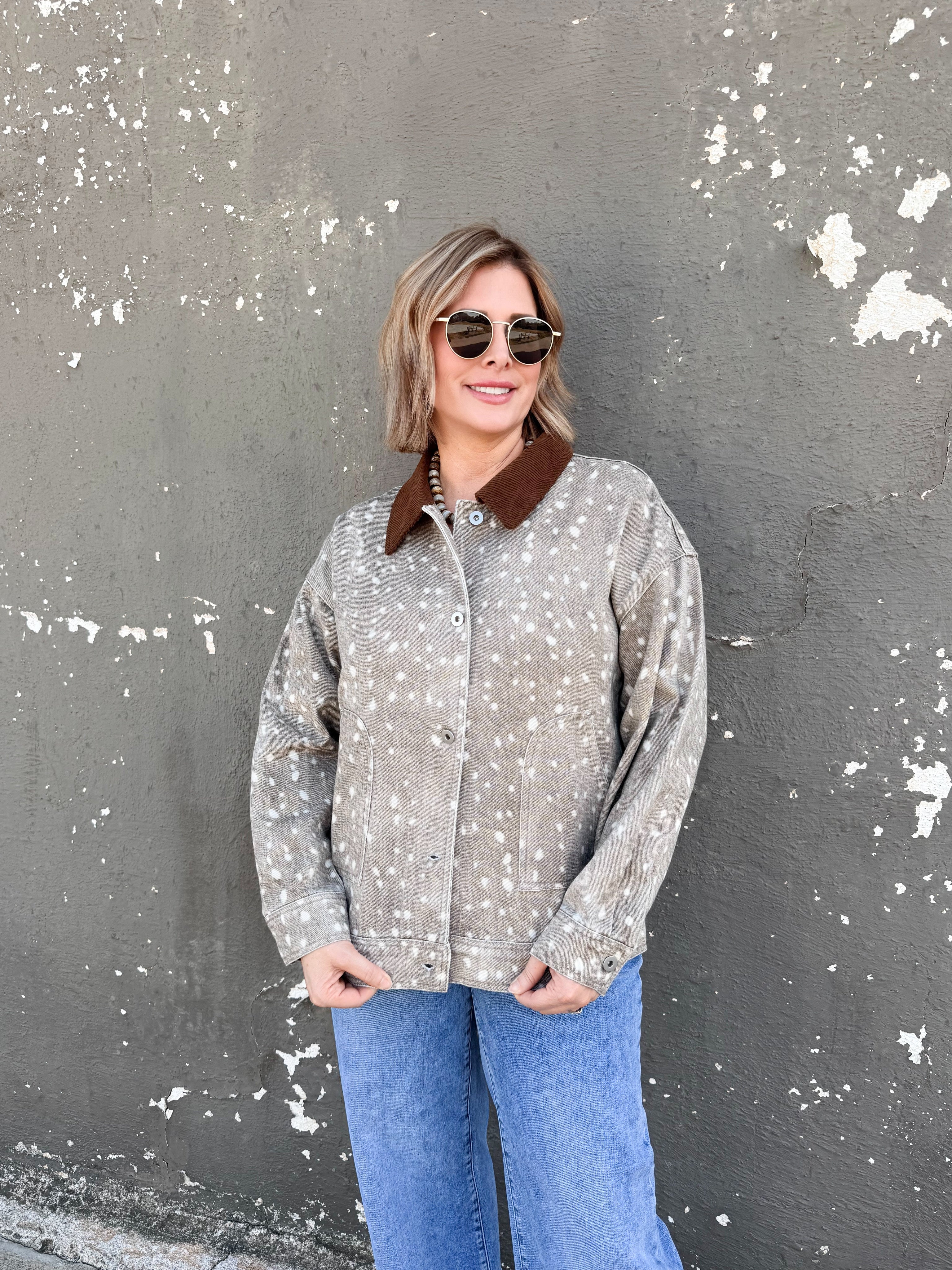 Oh Deer corduroy collar jacket, women's jacket from Aurea Lux Collective boutique in Lawton, OK, image 1 of 4