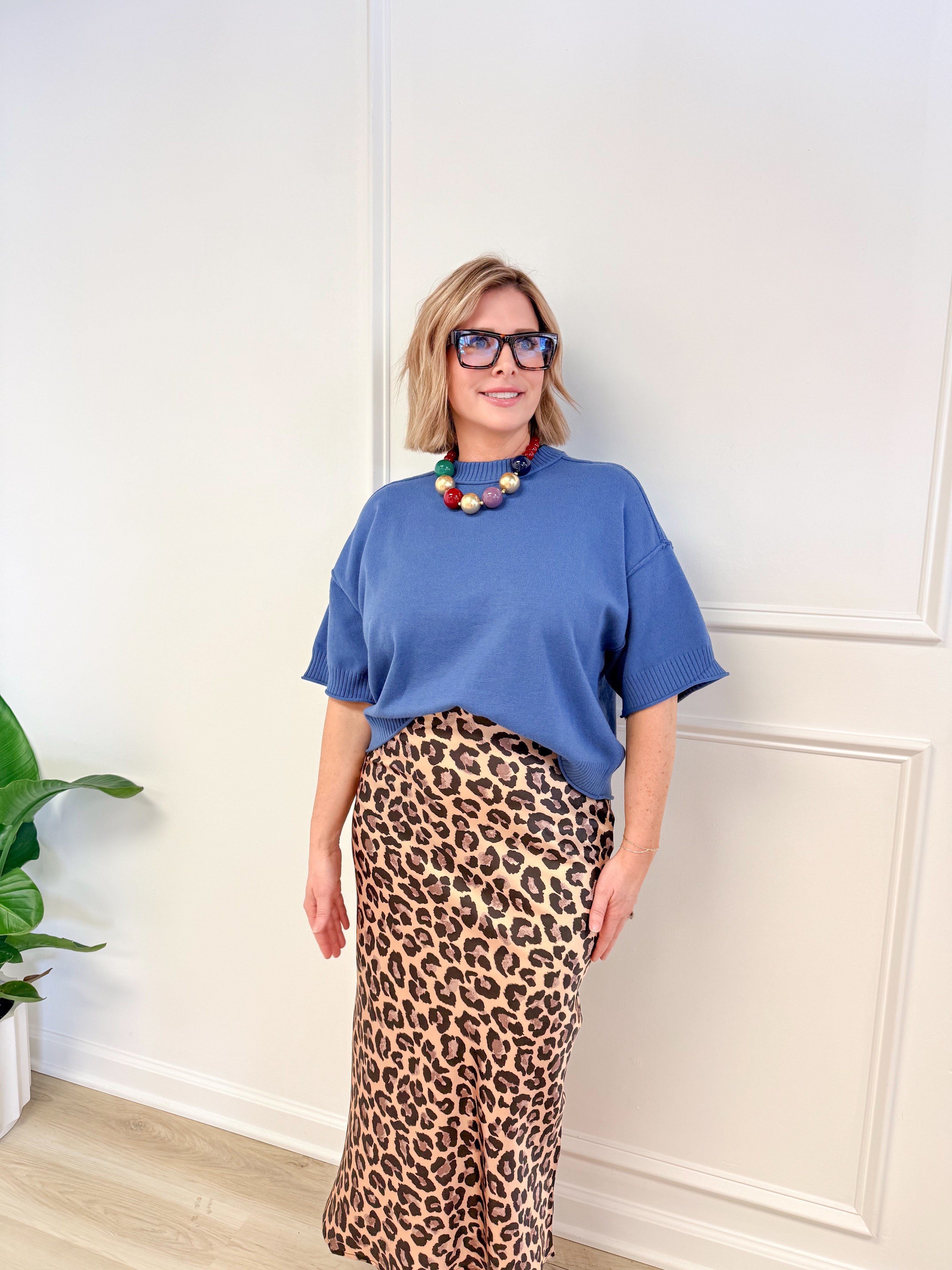 Leopard midi skirt, women's skirt from Aurea Lux Collective boutique in Lawton, OK, image 3 of 4
