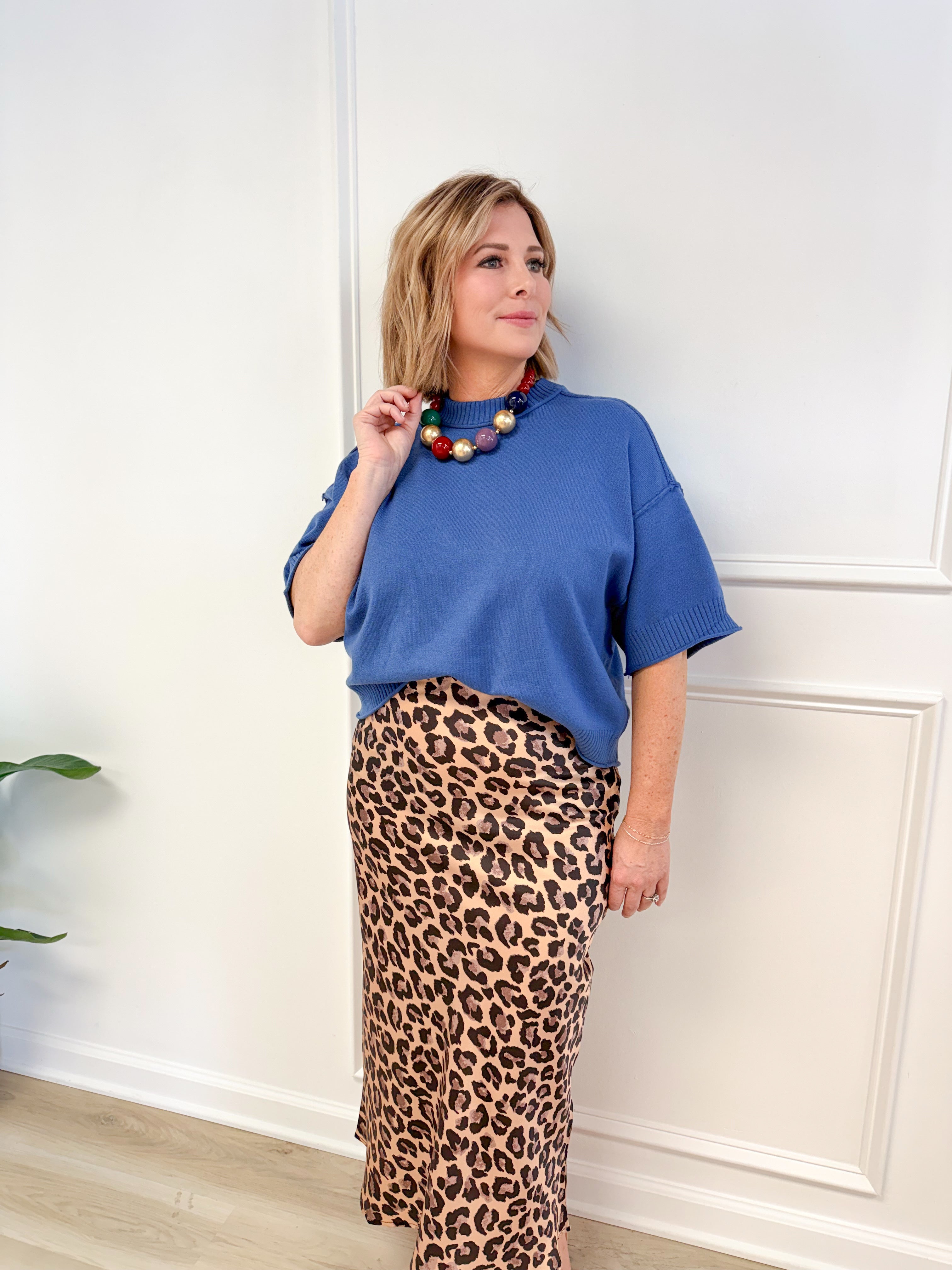 Leopard midi skirt, women's skirt from Aurea Lux Collective boutique in Lawton, OK, image 4 of 4