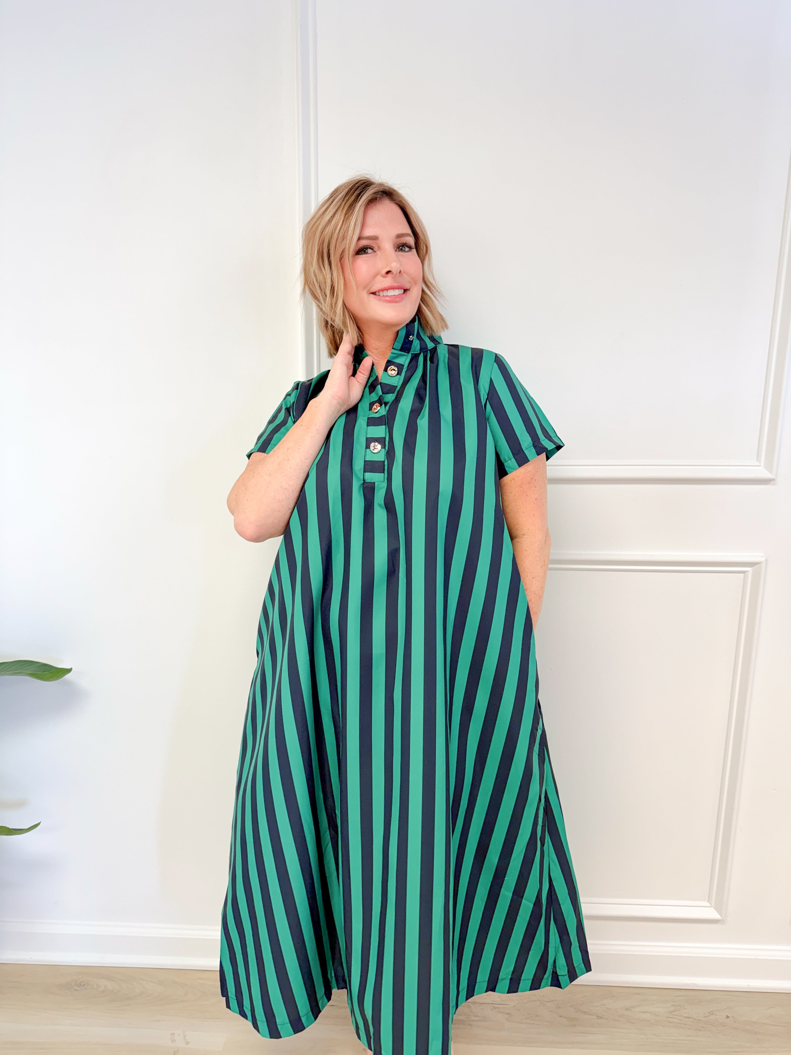 Main Attraction striped midi dress, women's dress from Aurea Lux Collective boutique in Lawton, OK, image 1 of 4