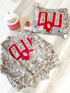 Sooner Season camo sweatshirt, women's sweatshirt from Aurea Lux Collective boutique in Lawton, OK