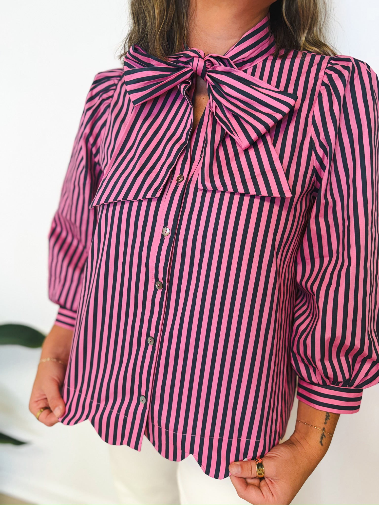 Bow Me Away striped blouse, women's top from Aurea Lux Collective boutique in Lawton, OK, image 4 of 4
