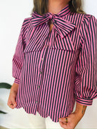 Bow Me Away striped blouse, women's top from Aurea Lux Collective boutique in Lawton, OK, image 4 of 4
