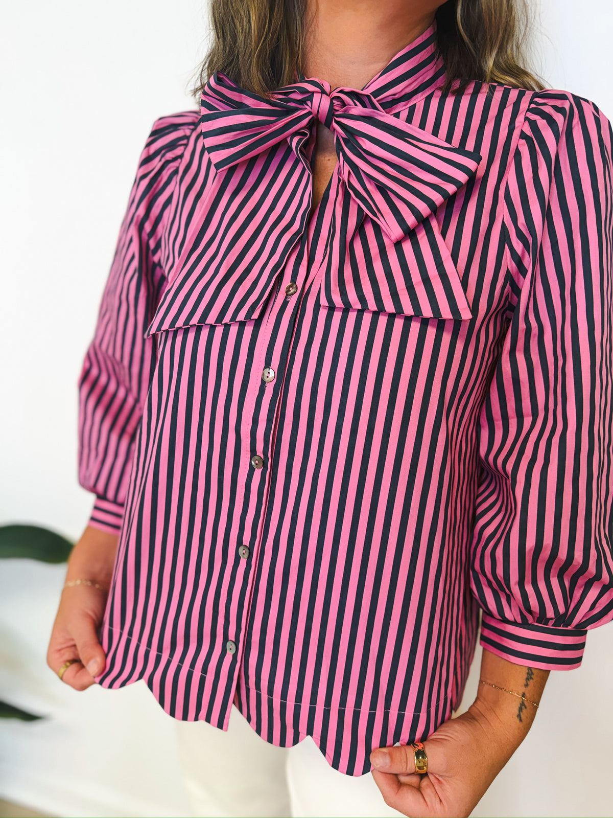 Bow Me Away striped blouse, women's top from Aurea Lux Collective boutique in Lawton, OK, image 4 of 4