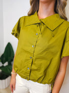 Olive puff sleeve top, women's top from Aurea Lux Collective boutique in Lawton, OK, image 4 of 5