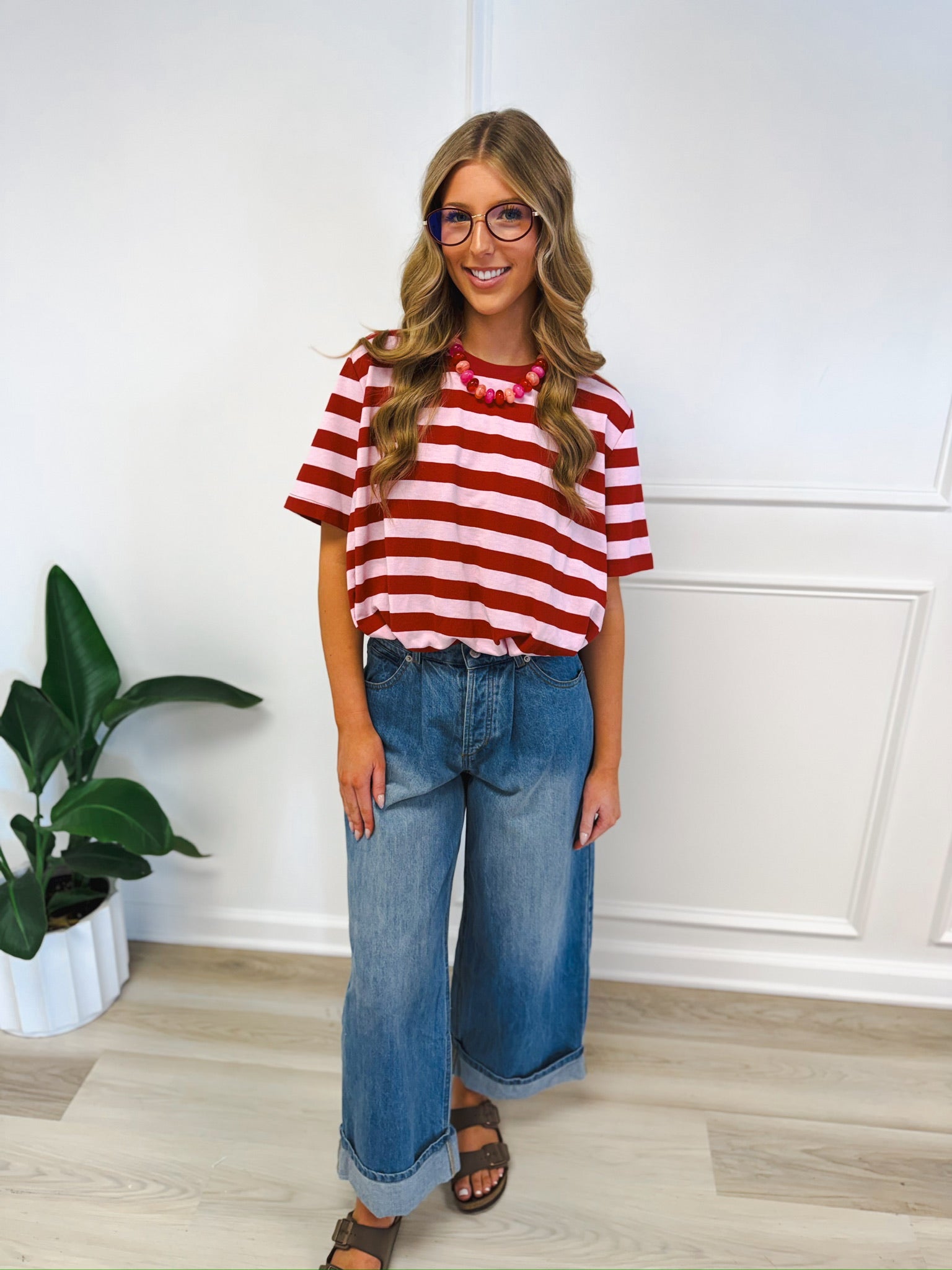 Fall for Stripes Bubble Tee – front view | Aurea Lux Collective