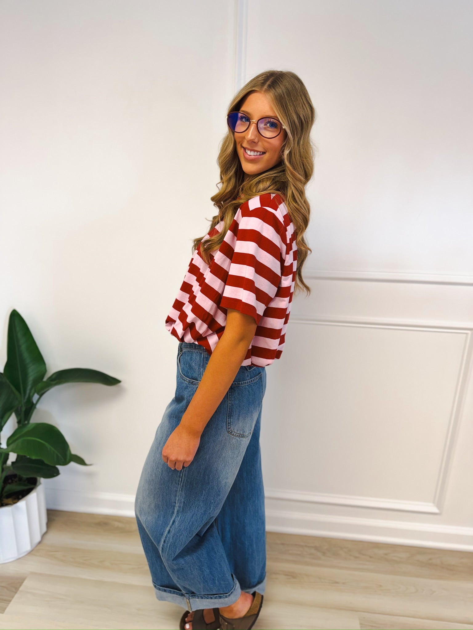 Fall for Stripes Bubble Tee – detail view | Aurea Lux Collective