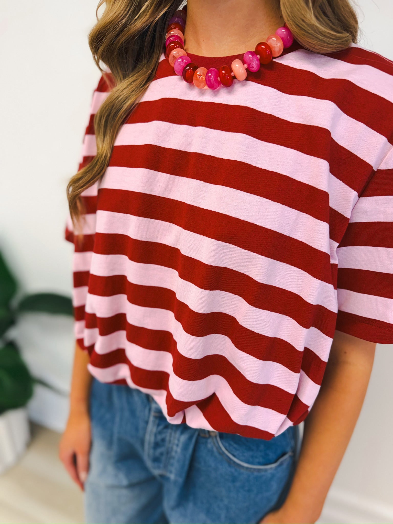 Fall for Stripes Bubble Tee – detail view | Aurea Lux Collective