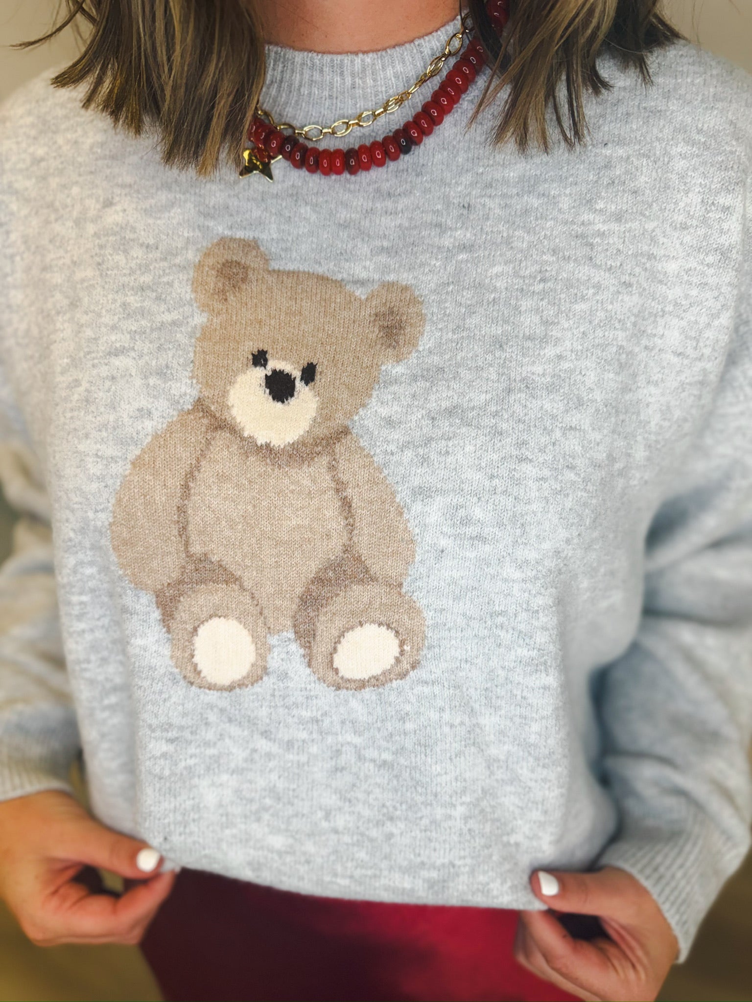 Teddy Bear Club Sweater – front view | Aurea Lux Collective