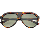 FREYRS MAXWELL SUNGLASSES: Tortoiseshell aviator sunglasses with gradient gray lenses and a thick, bold frame.