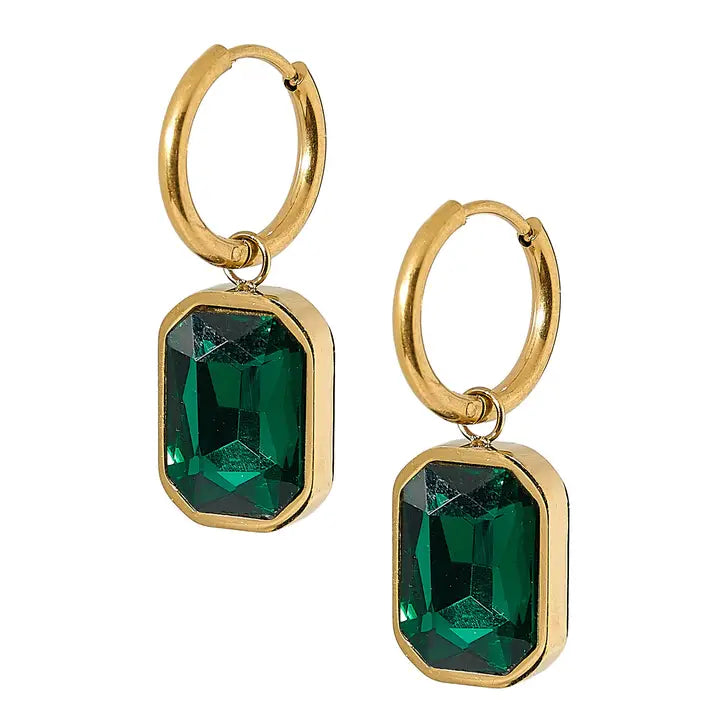 Huggie charm earrings, Diana green, women's earrings from Aurea Lux Collective boutique in Lawton, OK, image 1 of 2