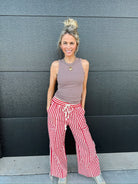 &MERCI BERRY RED STRIPED RELAXED FIT PANTS - Bottoms