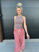 &MERCI BERRY RED STRIPED RELAXED FIT PANTS - Bottoms
