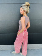 &MERCI BERRY RED STRIPED RELAXED FIT PANTS - Bottoms