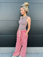 &MERCI BERRY RED STRIPED RELAXED FIT PANTS - Bottoms