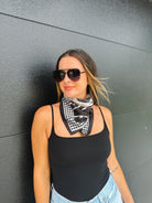 BLACK AND WHITE FLORAL CHECKERED SCARF