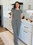 BLACK AND CREAM STRIPED KNIT MATCHING SET - SET
