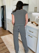 BLACK AND CREAM STRIPED KNIT MATCHING SET - SET