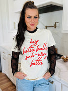 BLACK RIBBON FLORAL SHEER TOP