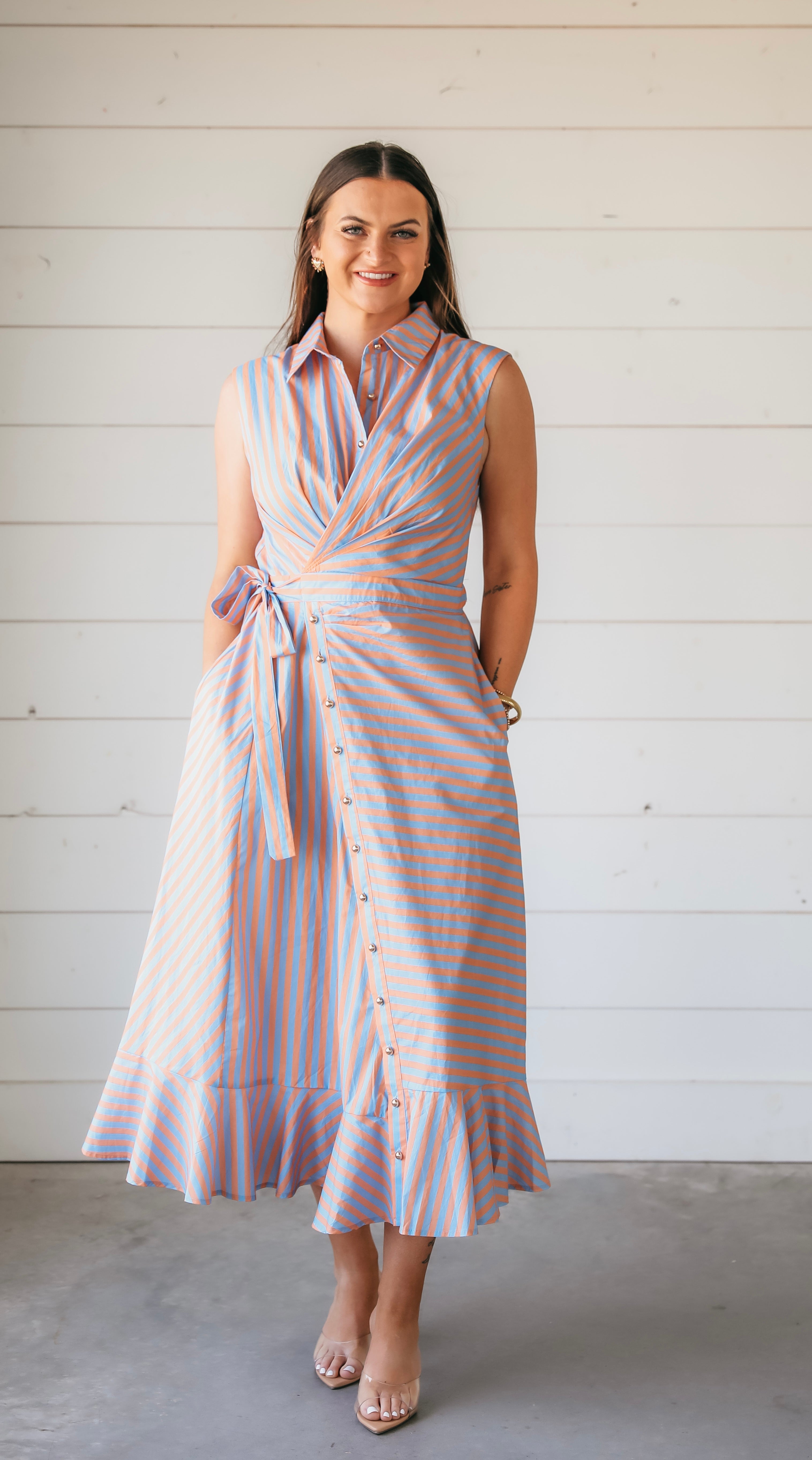 Blue and Orange Stripe Button Down Dress
