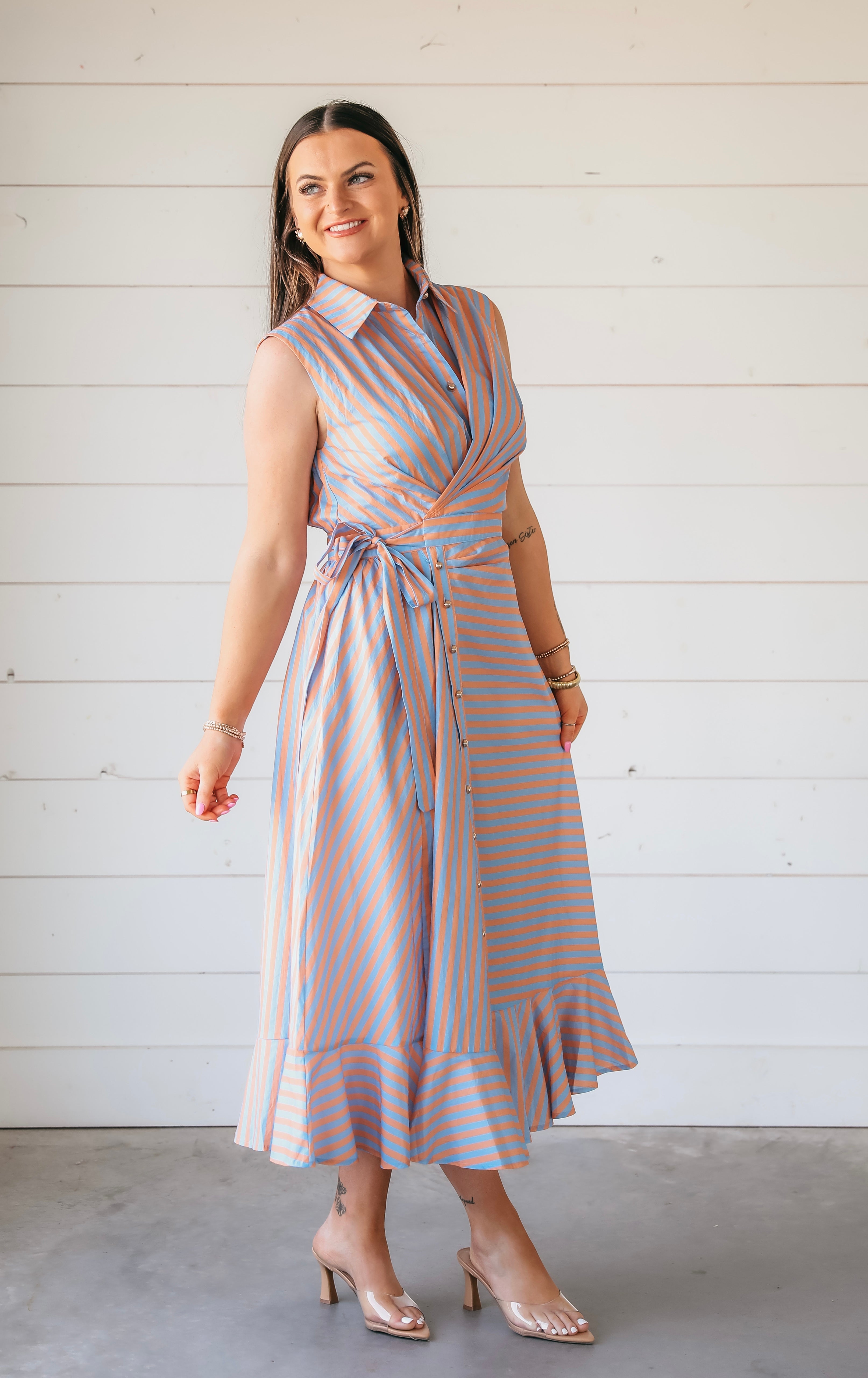 Blue and Orange Stripe Button Down Dress