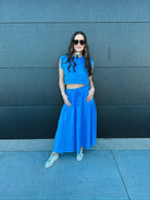 BLUE SLEEVELESS TOP AND SKIRT SET
