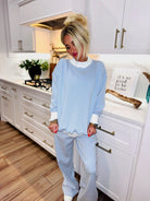 VEVERET BLUE STRIPED WIDE LEG SWEAT PANTS - Bottoms