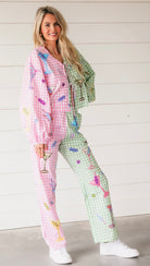 QUEEN OF SPARKLES COLORBLOCK GINGHAM MARTINI STATEMENT PANTS - Bottoms