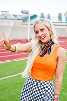 ORANGE CORSET SEAM DETAIL CROP TANK TOP - Tops