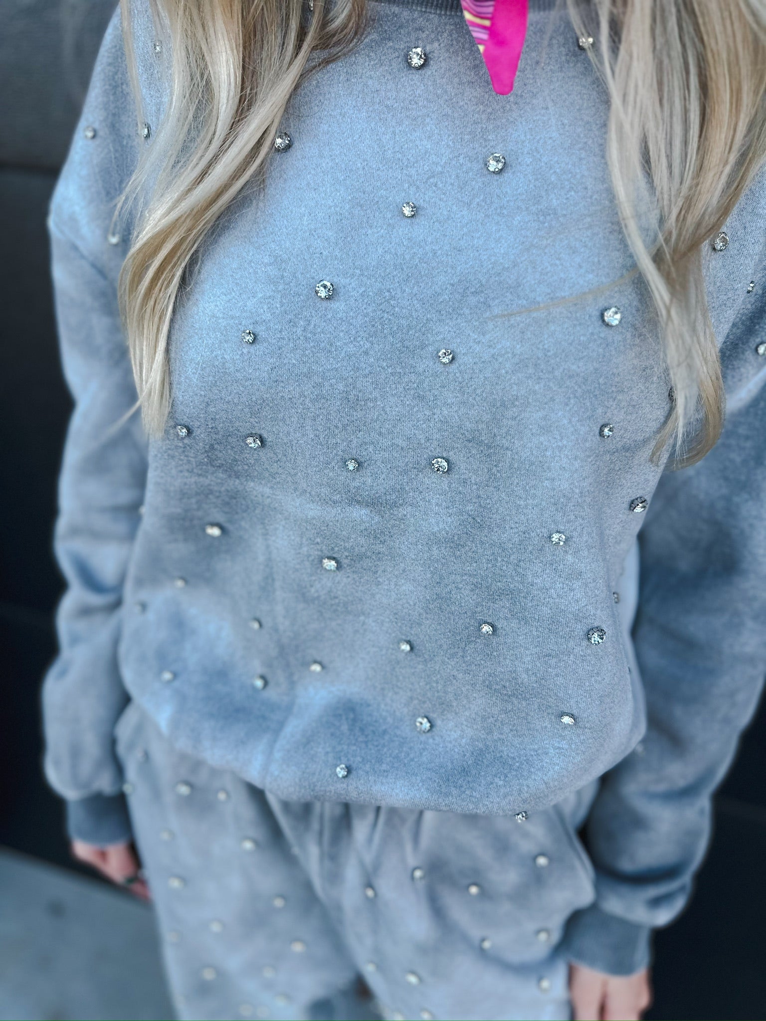 DAVI & DANI GREY RHINESTONE SWEAT SET - SET