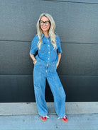 DENIM BUTTON DOWN COLLARED TOP AND CARGO PANTS SET - SET