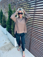 TAUPE OVERSIZED WAFFLE KNIT CASUAL TOP - Tops
