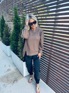 TAUPE OVERSIZED WAFFLE KNIT CASUAL TOP - Tops