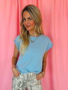 Entro Baby Blue Sleeveless Sweater - Tops