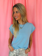 Entro Baby Blue Sleeveless Sweater - Tops