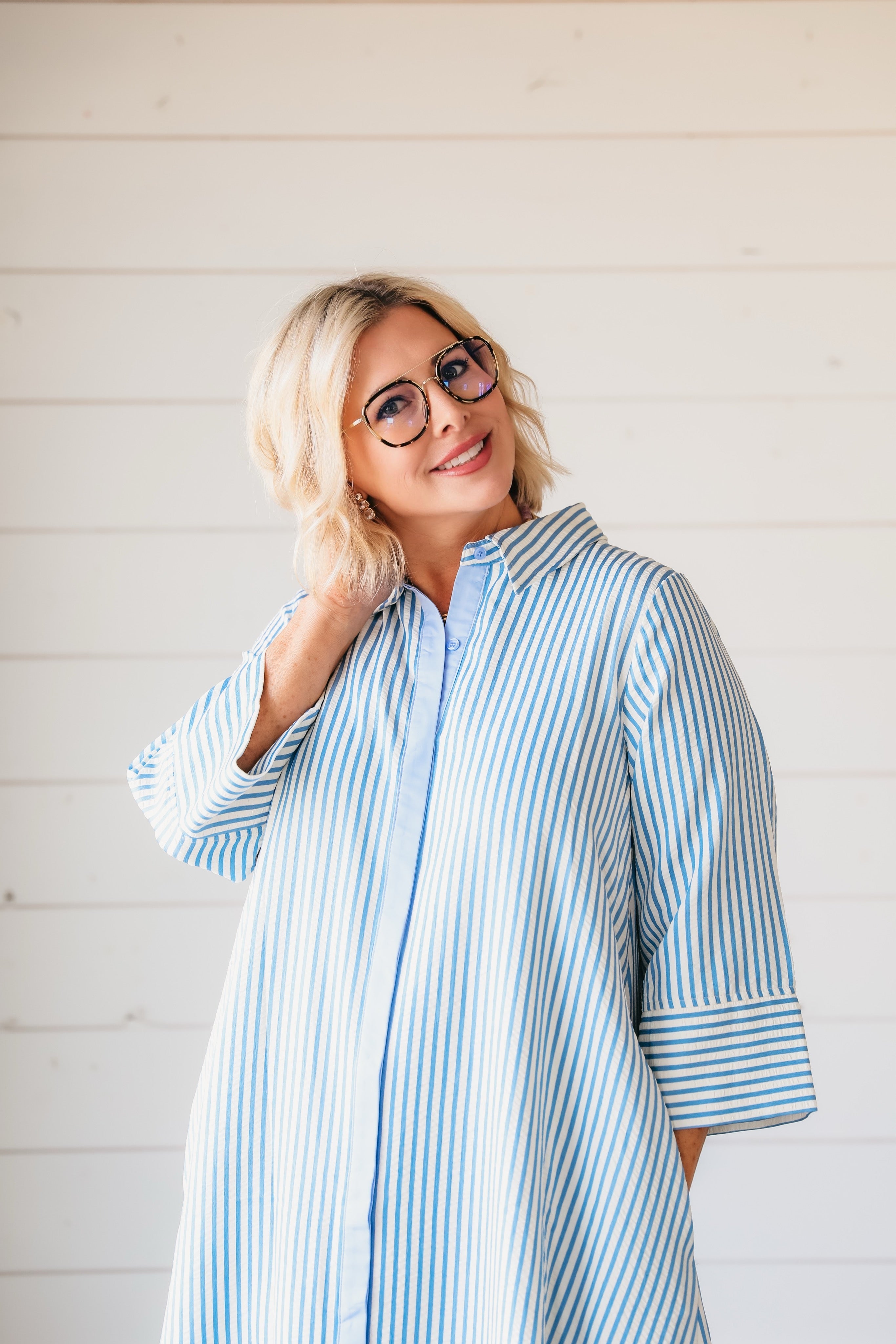 Blue and White Striped Maxi Dress - Dress