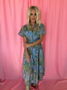 Entro Blue Floral Zip-Up Dress - Dress