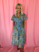 Entro Blue Floral Zip-Up Dress - Dress