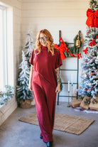 ENTRO BURGUNDY RIBBED MATCHING PANT SET - SET