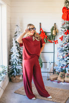 ENTRO BURGUNDY RIBBED MATCHING PANT SET - SET
