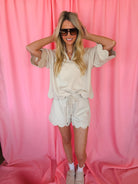 Entro Cream Scalloped Comfy Short and Set - SET