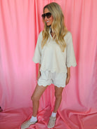 Entro Cream Scalloped Comfy Short and Set - SET
