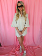 Entro Cream Scalloped Comfy Short and Set - SET