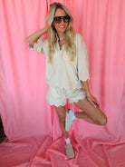 Entro Cream Scalloped Comfy Short and Set - SET